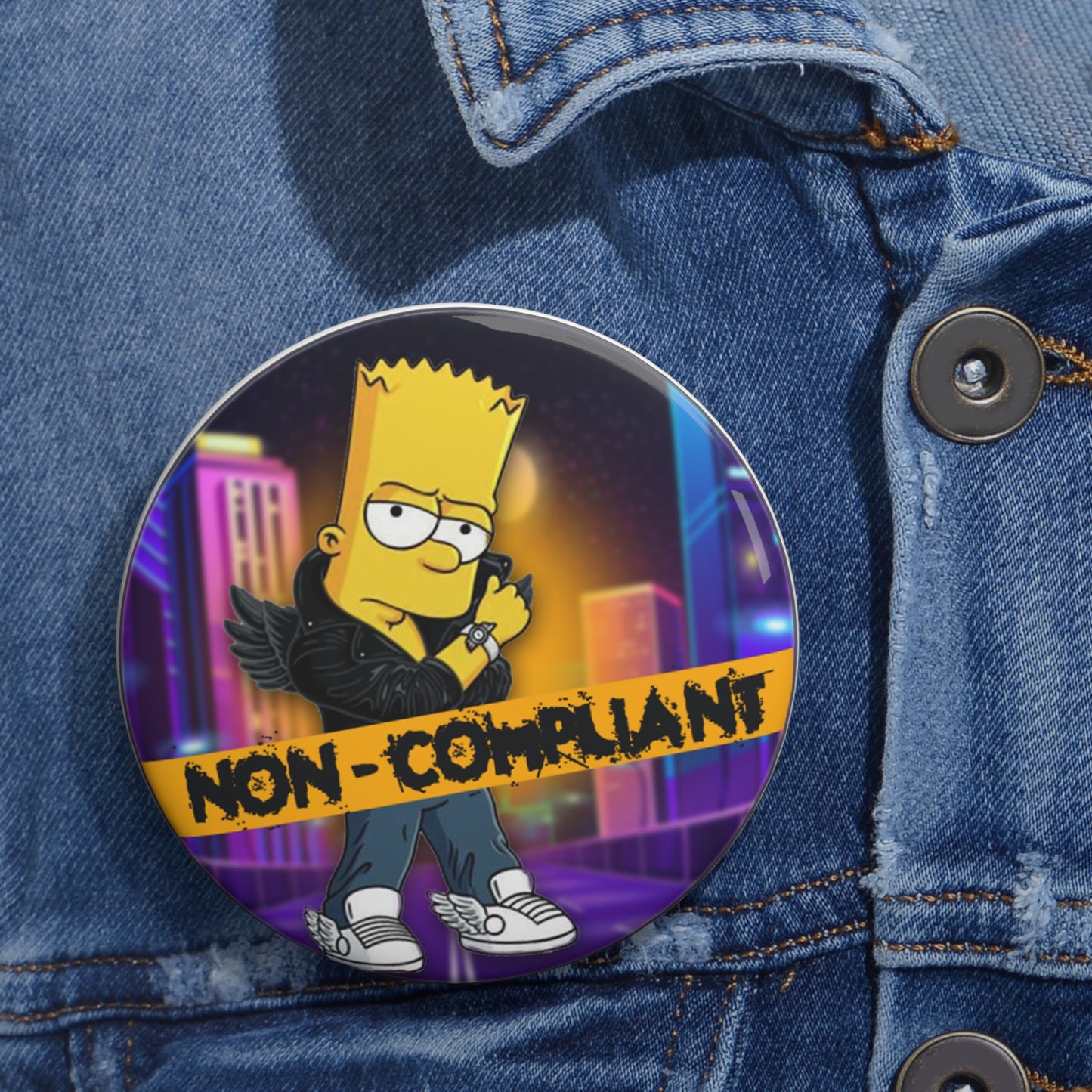 BART SIMPSON "NON-COMPLIANT" BUTTON