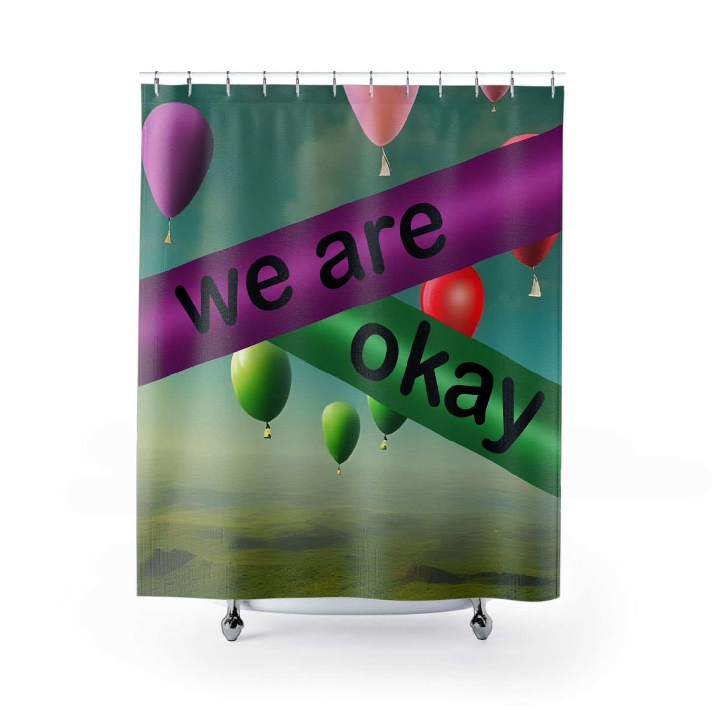 "We Are Okay" - Autism Love Language - Balloons Shower Curtains Design #1