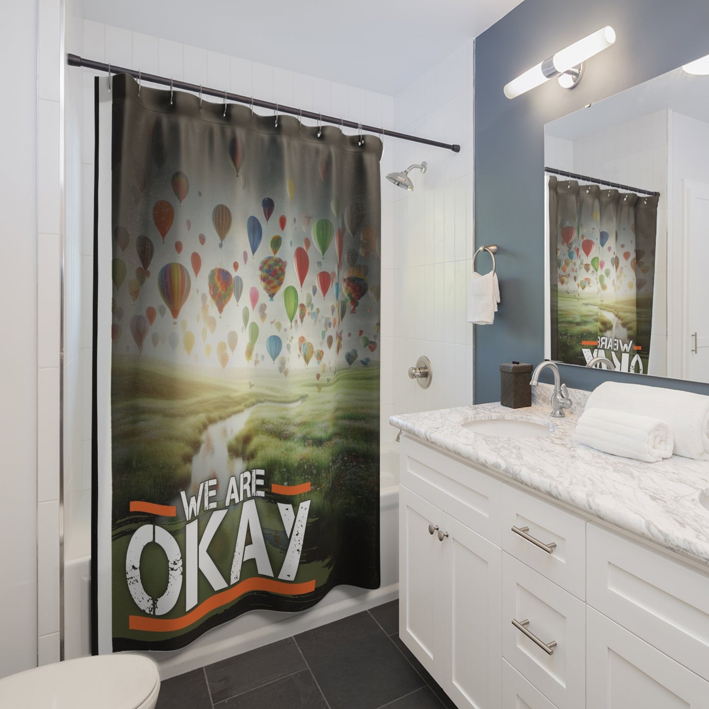 "We are Okay" - Autism Love Language - Balloons Shower Curtain Design #2